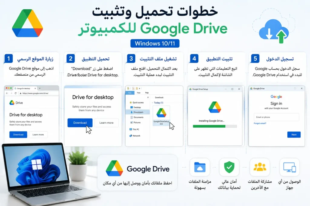 خطوات تحميل وتثبيت جوجل درايف للكمبيوتر